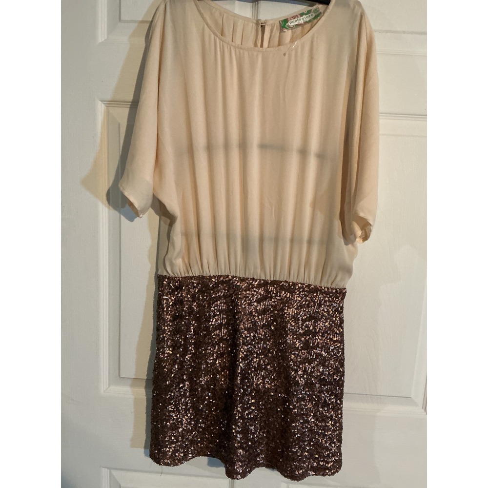 Pants Store Cream Chiffon Rose Gold Sequin Mini Dress Style 90006 Party Cocktail
